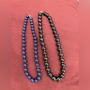 Two VINTAGE 80s beaded necklaces- one black and one navy.